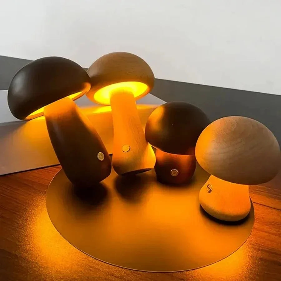 Lampe Champignon en Bois LED Rechargeable